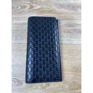 Authenticated Gucci Guccissima Men's Unisex Black Leather Long Flap Wallet
